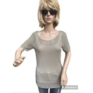 Dana Buchman Metallic Thread Open Knit Short Sleeve Top, NWOT, S